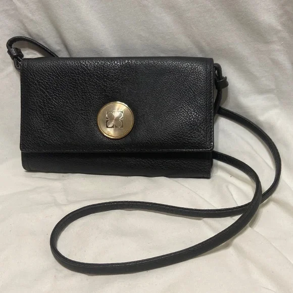 LizClaiborne leather Clutch Purse Shoulder Strap Black Leather multi pockets - Picture 1 of 8